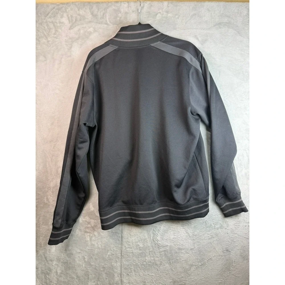 THE NORTH FACE Track Jacket Men L Black Gray Full Zip Logo Ribbed Collar Stripe